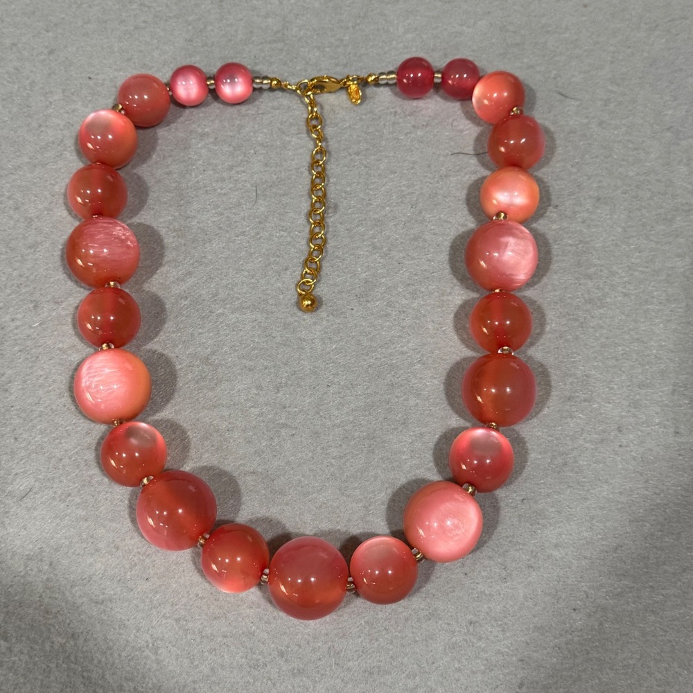 Joan Rivers Necklace Women Coral Pink Moonglow Graduated Bead Gold Statement